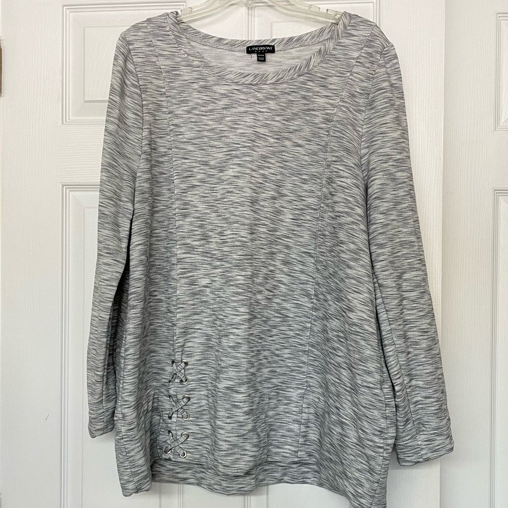 Lane Bryant Gray Heathered Fleece Lined Sweatshirt Criss Cross Detail Sz 14